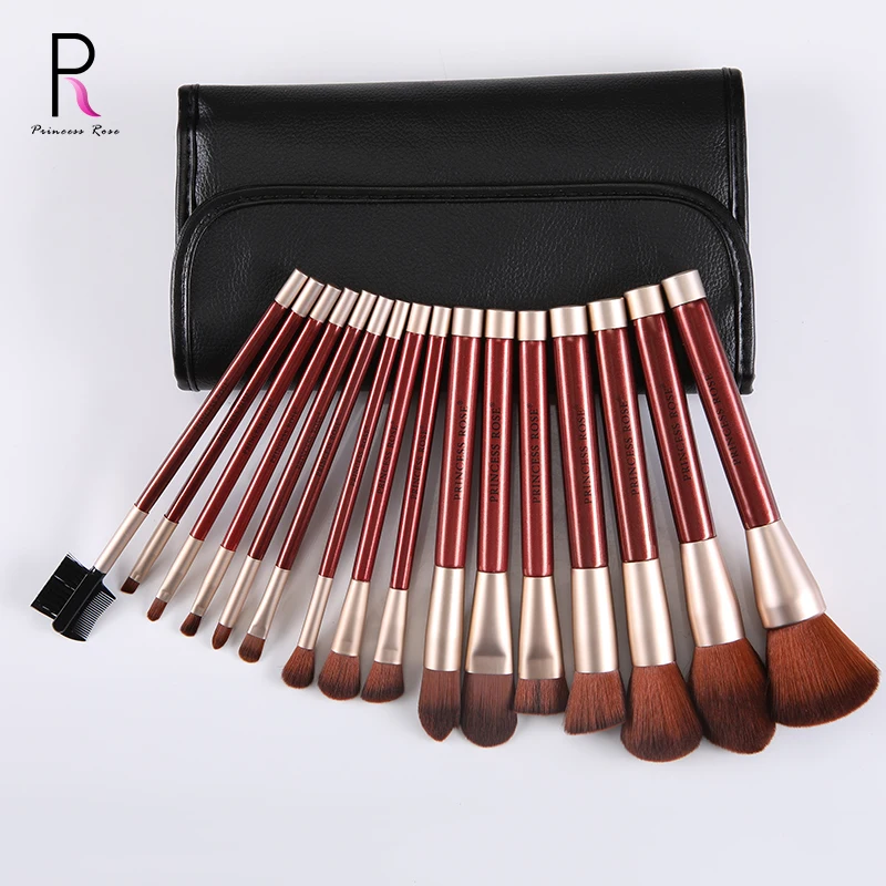 

Princess Rose 16 pcs Soft Synthetic Hair Make Up Brushes Set with PU Bag for Makeup Artist Professional Beauty Cosmetic Tools