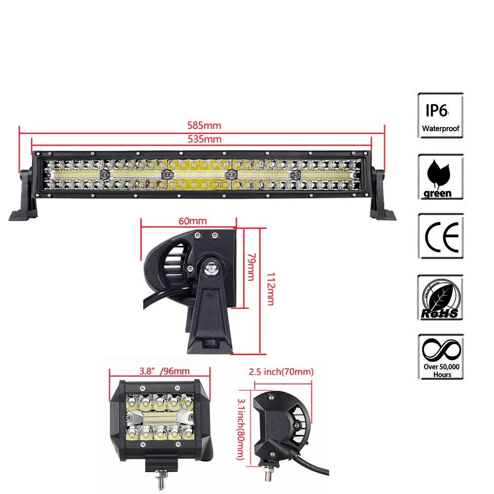 ADZOON 23 дюймов Triplr строк Off Road светодиодный свет бар 300 W комбо яркий Фокусируемый луч 12 V 24 V для Автомобили, грузовики УАЗ ATV работа бар свет