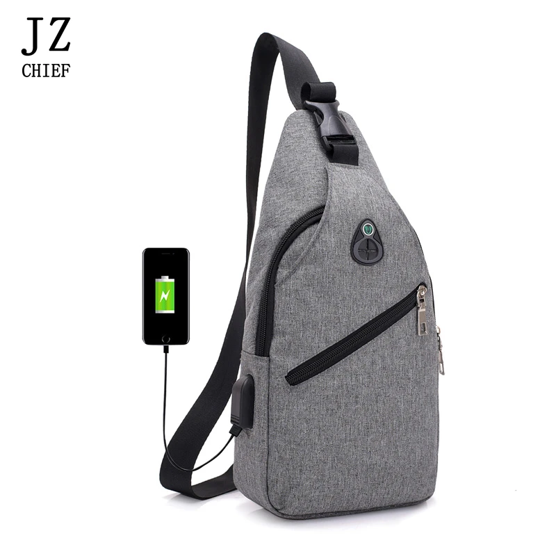 JZ главный Для мужчин груди мешок зарядка через usb наушников Интерфейс Crossbody сумки для короткой поездки груди пакет Водонепроницаемый Малый