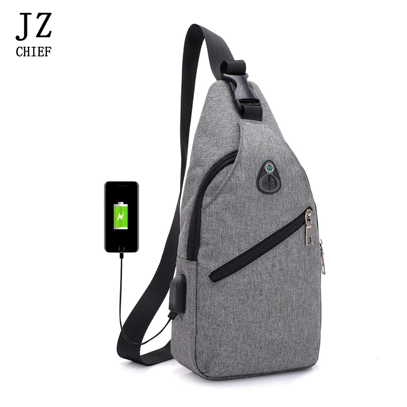 

JZ CHIEF Men Chest Bag USB Charging Headphone Interface Crossbody Bags For Short Trip Chest Pack Waterproof Small Messengers Bag