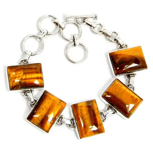 

Hand Made Genuine Tiger EYE Bracelet 100% 925 Sterling Silver Jewelry BR0011