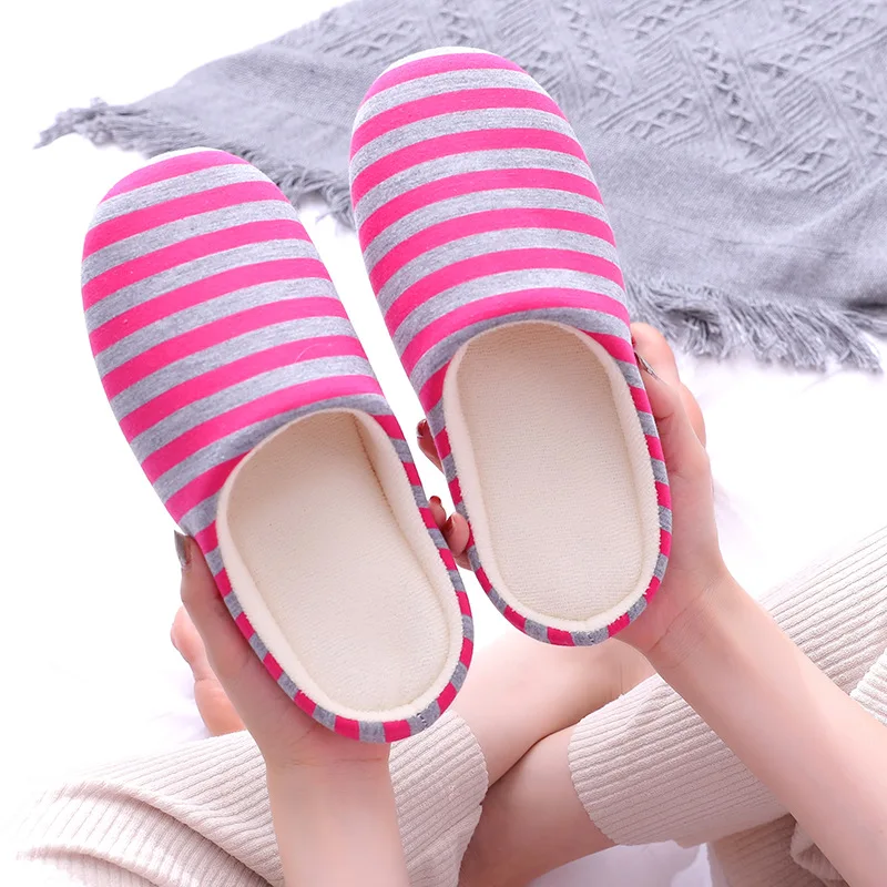 

Slippers for Women Bottom Soft Home Slippers Striped Cotton Men Shoes Indoor Slip-On Shoes for Bedroom House Shoes Slides Women
