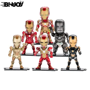 

6pcs 10cm Q Ver. Iron Man Model Toy War Damage Ironman Robot Car Desktop Ornaments Cartoon Action Figure Collectible