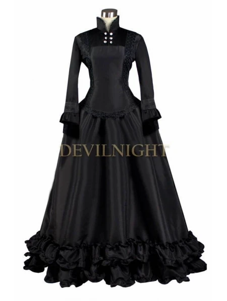 Black Long Sleeves Gothic Victorian Dress Black Victorian Mourning ...