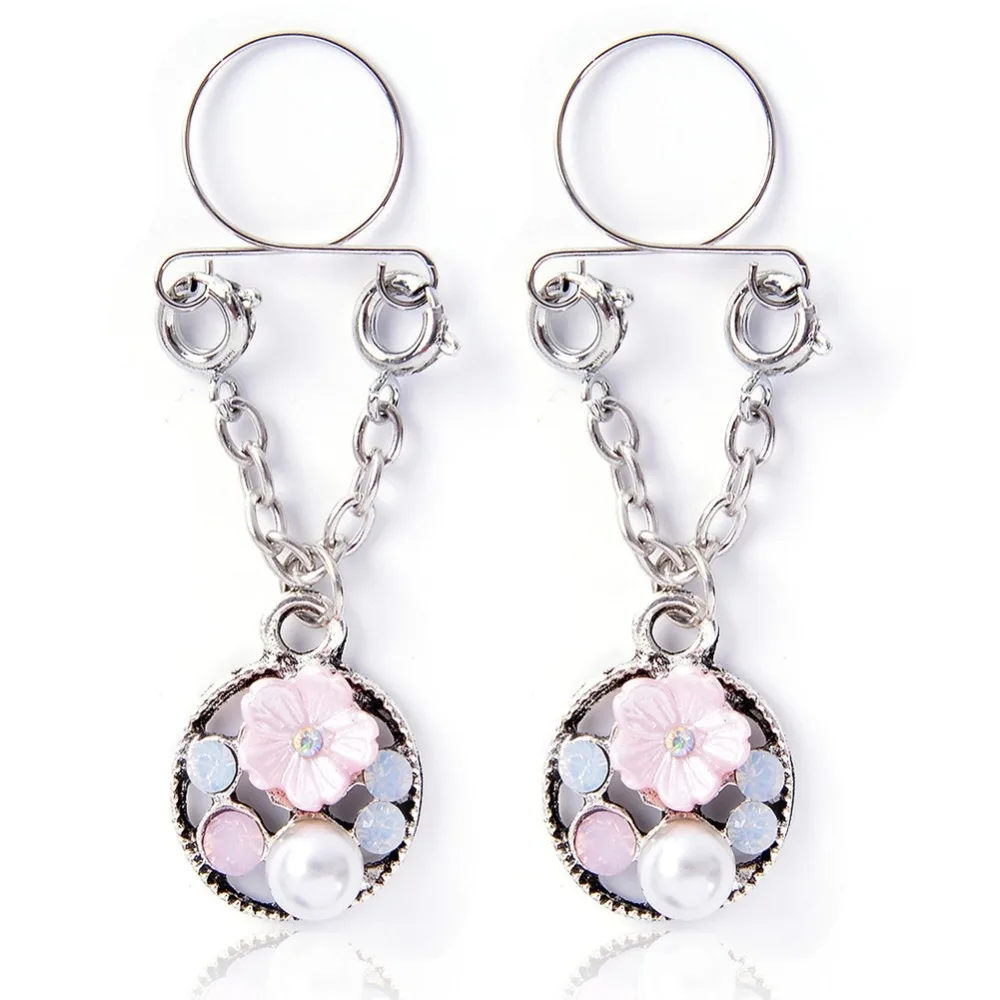 

2pcs/Pair Sexy Non Pierced Clip On Nipple Ring Fake Piercing Pendant Dangle Breast Ring Body Jewelry Adjustable