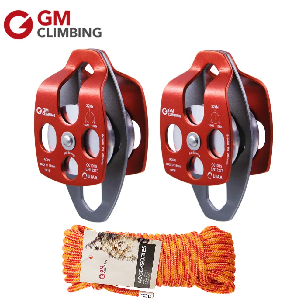 

Climbing Rope Pulley Equipment Block and Tackle Hauling System Double Braided Rope Cord with Double Pullley