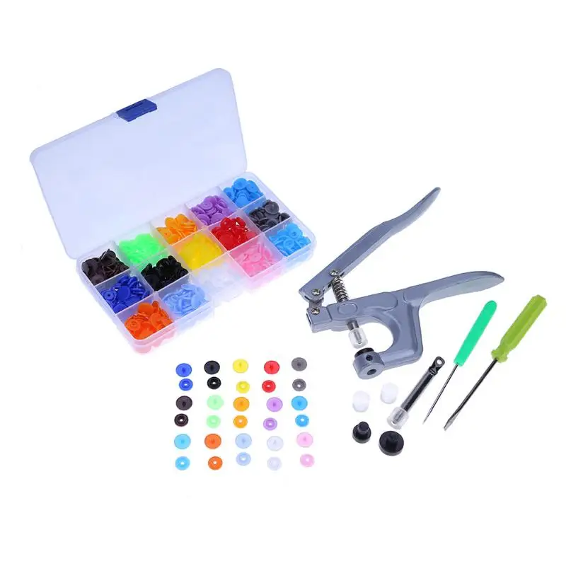 

1Set Metal Press Pliers Tools Used for T3 T5 T8 Kam Button Fastener Sewing Tools Snap Pliers+150 Set T5 Plastic Resin Press
