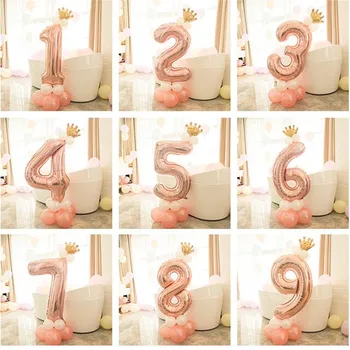 

1set 32 inch Rose Gold Number Balloons Birthday Party Decoration Kids Princess 1st Birthday Digital Ballon Birthday Party Globos