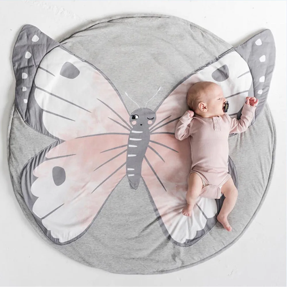 Ins New Butterfly Print Round Infant Baby Crawling Mat Play Game Carpet Kis Rugs Height 2CM Children`s Room Decoration (3)