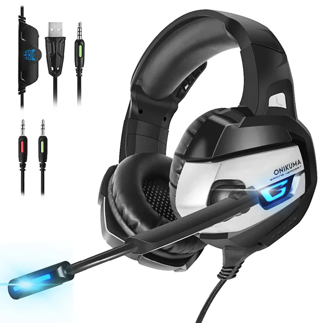 ONIKUMA K5 Gaming Headset Casque Deep Bass Gaming Headphones with Crystal Clear Sound LED Light for PS4 Xbox One PC Mobile Phone