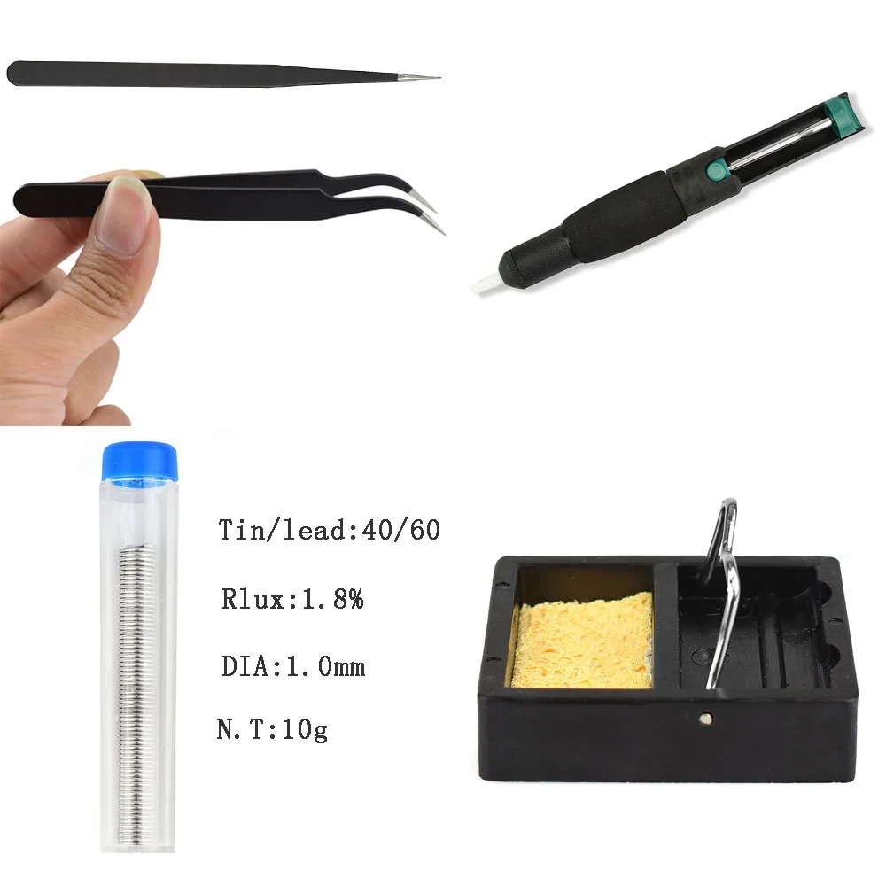 NEWACALOX EU 60W 220V Adjustable Temperature Electric Soldering Iron Kit Welding BGA Repair Tool Bag Set Solder Wire Test Pencil