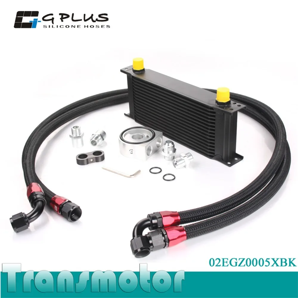 

Universal 16 Row JDM Engine Oil Cooler Kit + Sandwich Plate + AN10 Oil Lines Kit
