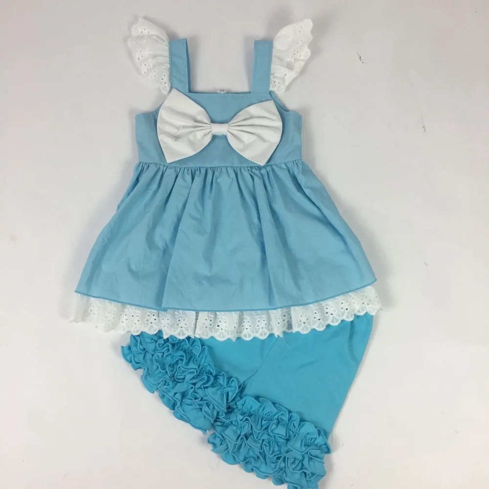 

Puresun Baby Girl Summer Clothes Set Outfits Zipper Dress Green Blue Woven Fabric With Bow Baby Boutique Clothing