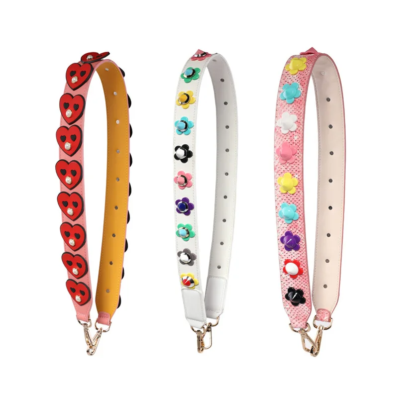 

Genuine Leather Flower Strap For Bag Wide Shoulder Strap Fashion Colorful Shoulder Belt Handbag Straps Accessories Belts