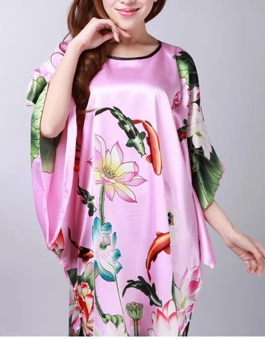 Розовый Женский вискоза, полиэстер Ночное платье халат для дома пижамы Ванна платье Цветок юката платье одежда для сна один размер