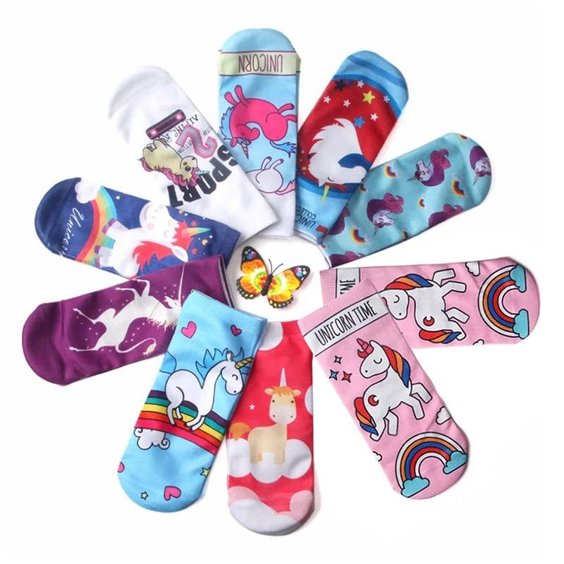 

2018 New Colorful Unicorn Soft Cotton Socks Children Christmas Spring Funny Socks Sweet 3D Single-sided Prints Socks