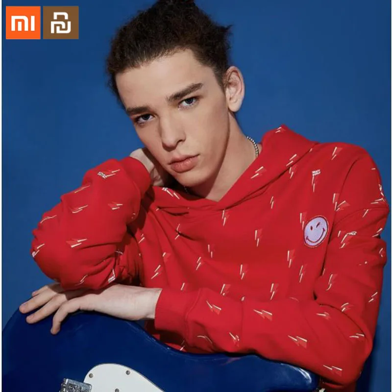 

Original xiaomi mijia SmileyWorld lightning full printed hooded sweater body printing 100% cotton popular sweater Smart home