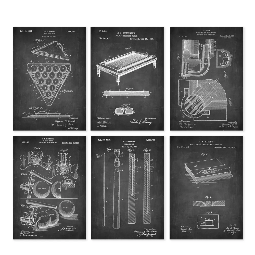 Лакированные принты для бильярда-набор из 6-декор для бильярда-бильярдный кий арт-Бильярд/план для бассейна-стойка для бассейна-бильярдный зал