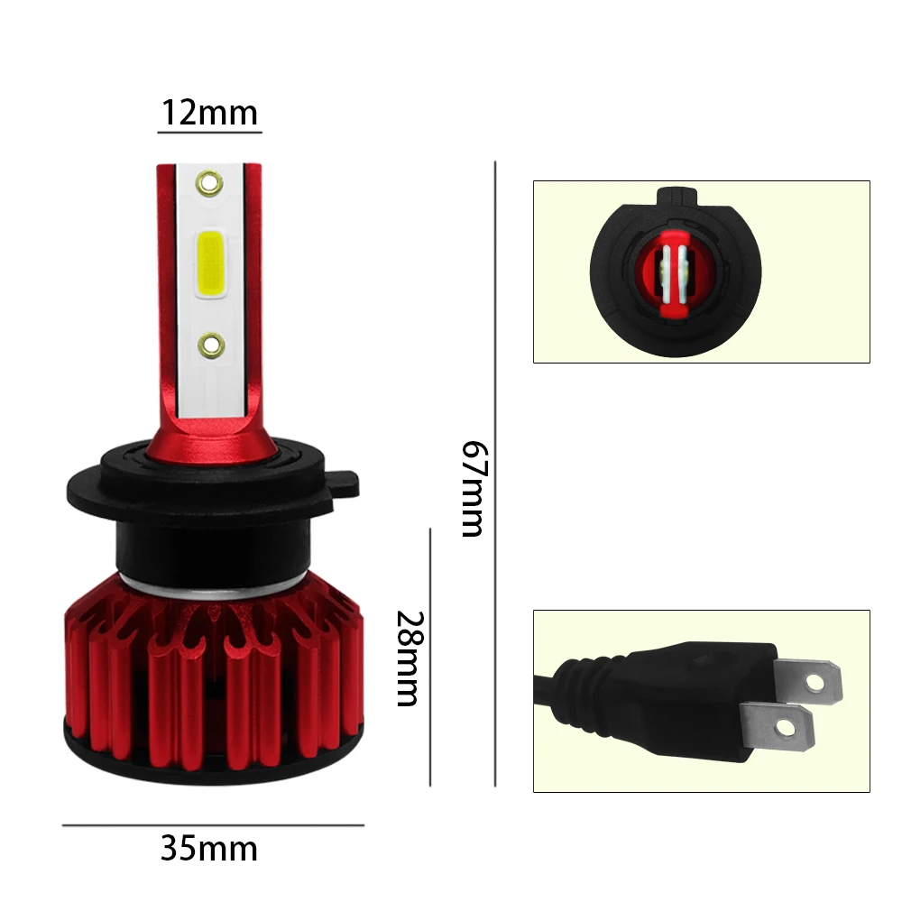 2PCS NEW Q6 Fanless Style Car LED Headlight Bulbs H7 COB 50W White 6000K Light CSP LEDs Auto Headlamp Far and Near Light