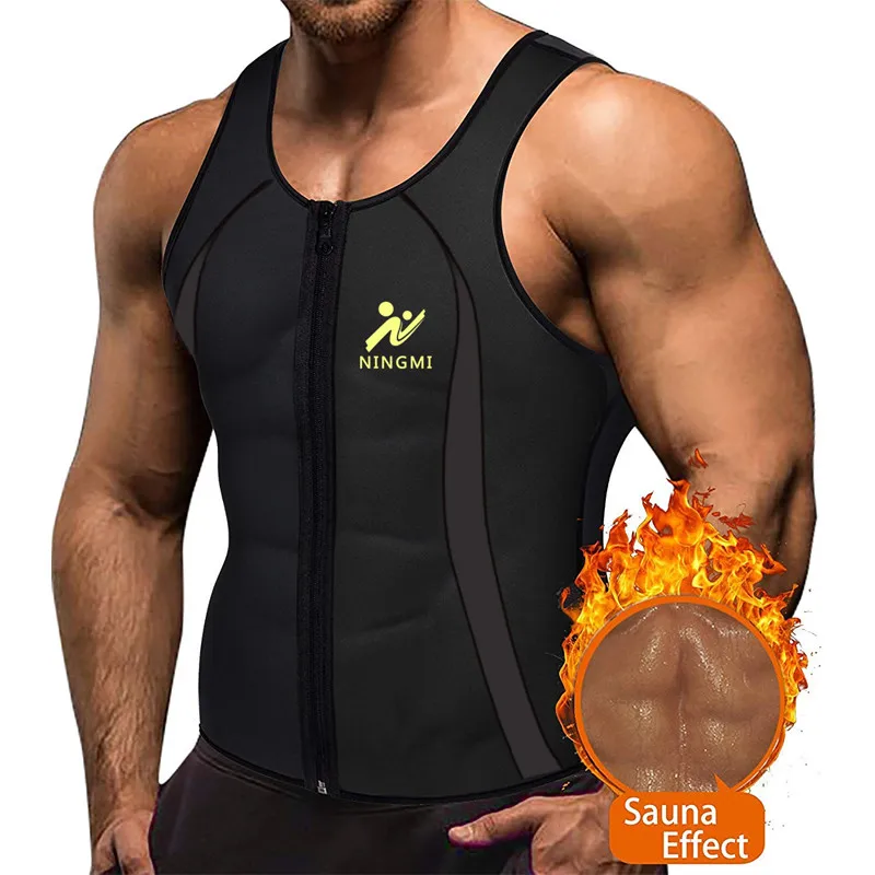 Men Waist Trainer Sauna Vest Sweat Body Shaper Slimming Polymer Weight Loss Zipper Tank Top Premium Workout Shirt 