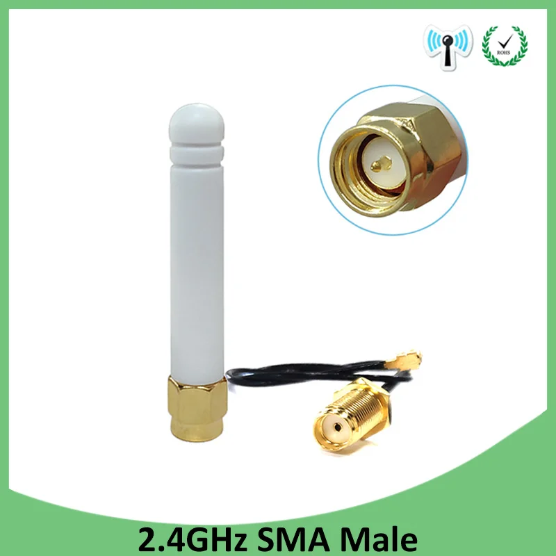

5pcs 2.4Ghz antenna wifi 2~3dbi SMA male 2.4 ghz antena wi fi Zigbee Small Size aerial + PCI U.FL IPX to RP-SMA Pigtail Cable