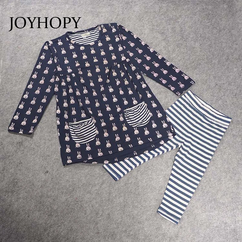 

JOYHOPY Long Sleeve Dress + Pants Baby Clothing Sets Girl Cotton Striped Baby Girls Clothes Sets Spring Style