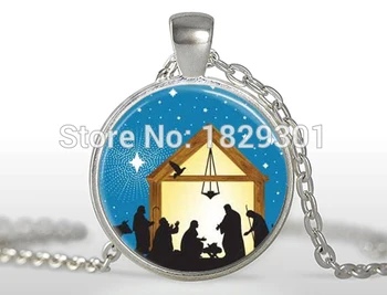 

2017 New Star Of Bethlehem Necklace Three Wisemen Nativity Pendant Christmas Jewelry Glass Dome Pendants Necklaces Chain HZ1