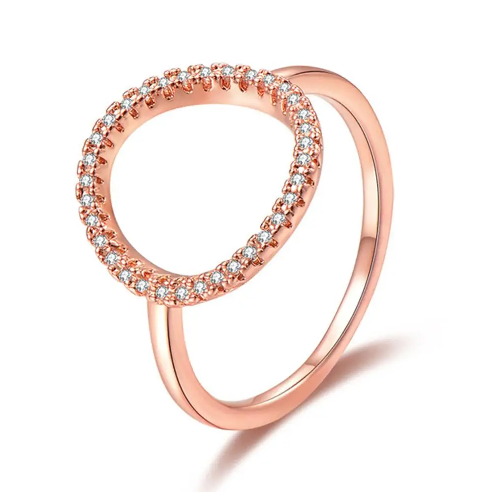 Rose Gold UMODE, полые круглые кольца для женщин, кольца с кубическим цирконием для девочек, модные свадебные кольца, модные ювелирные изделия, подарки, Прямая поставка UR0455 - Цвет основного камня: Rose Gold