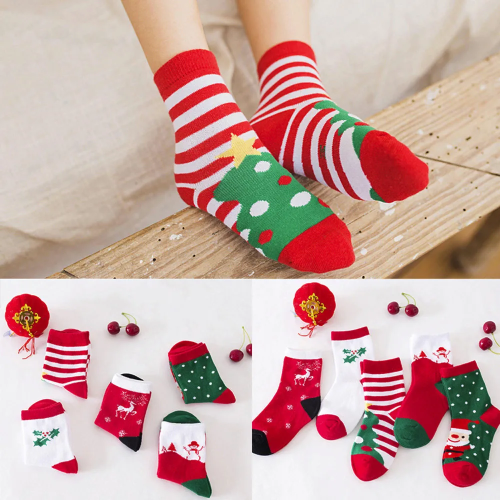 5 Pairs/Lot Cute Baby Kids Girls Boys Christmas Socks Fashion Casual