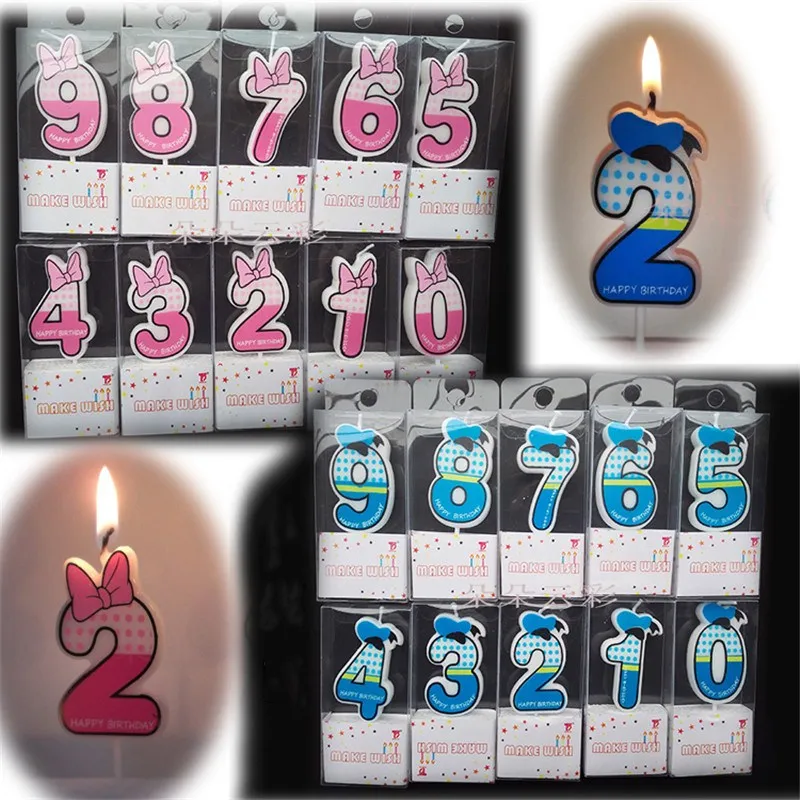 

High Quality Digital 0~9 Candle Bow Hat Pink Blue Optional Cartoon Boxed Cake Birthday Candle Cake Party Supplies Decoration