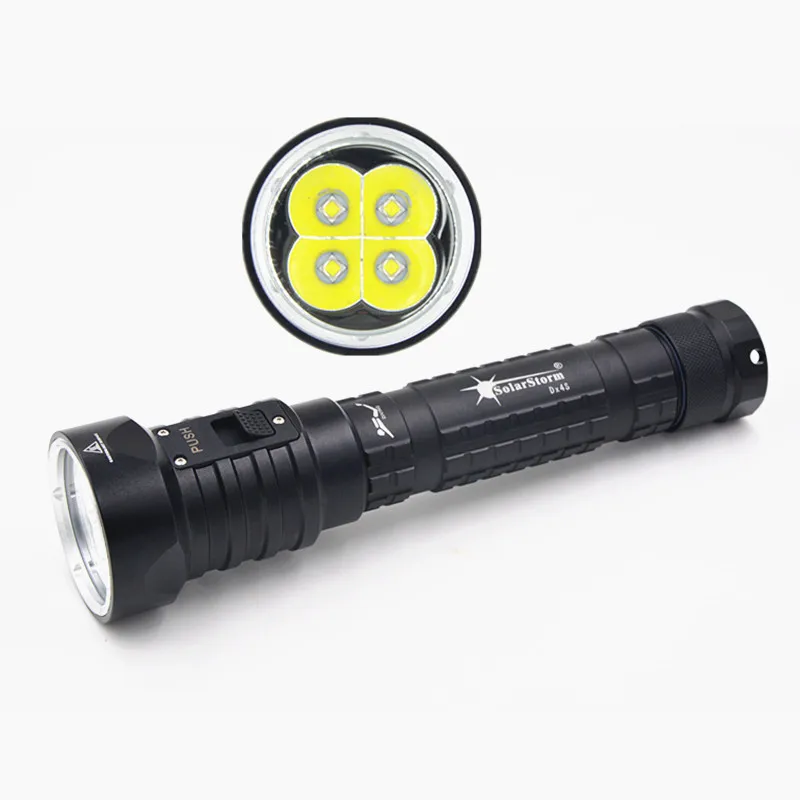 

New DX4S 100m Underwater Diving Flashlight SolarStorm 4x XM-L2 Lumens LED Diving Scuba Flashlight Torch Light Lamp White
