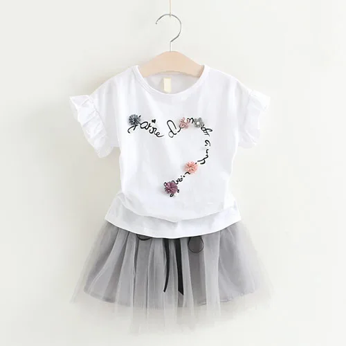 Humor Bear/модные комплекты одежды для девочек брендовые комплекты одежды для девочек жилет на бретельках с цветочным рисунком футболки+ шорты, 2 предмета, комплекты одежды для малышей - Цвет: white
