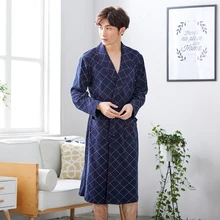 Летний халат, пижамы, Осенние повседневные халаты для мужчин, хлопковая ночная рубашка с длинным рукавом, мужское кимоно, халат для сна