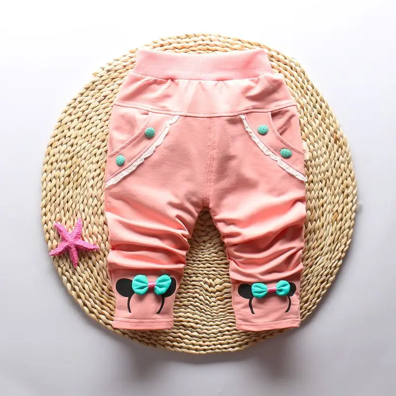 Новинка года, весенние детские брюки хлопковые штаны с милым мультяшным бантом для маленьких девочек повседневные штаны для девочек от 0 до 3 лет, 1 предмет - Цвет: pink