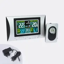 EU Plug Wireless Multi-use Colorful LCD Display Digital Alarm Clock Weather Station Indoor Thermometer Weather Forecast