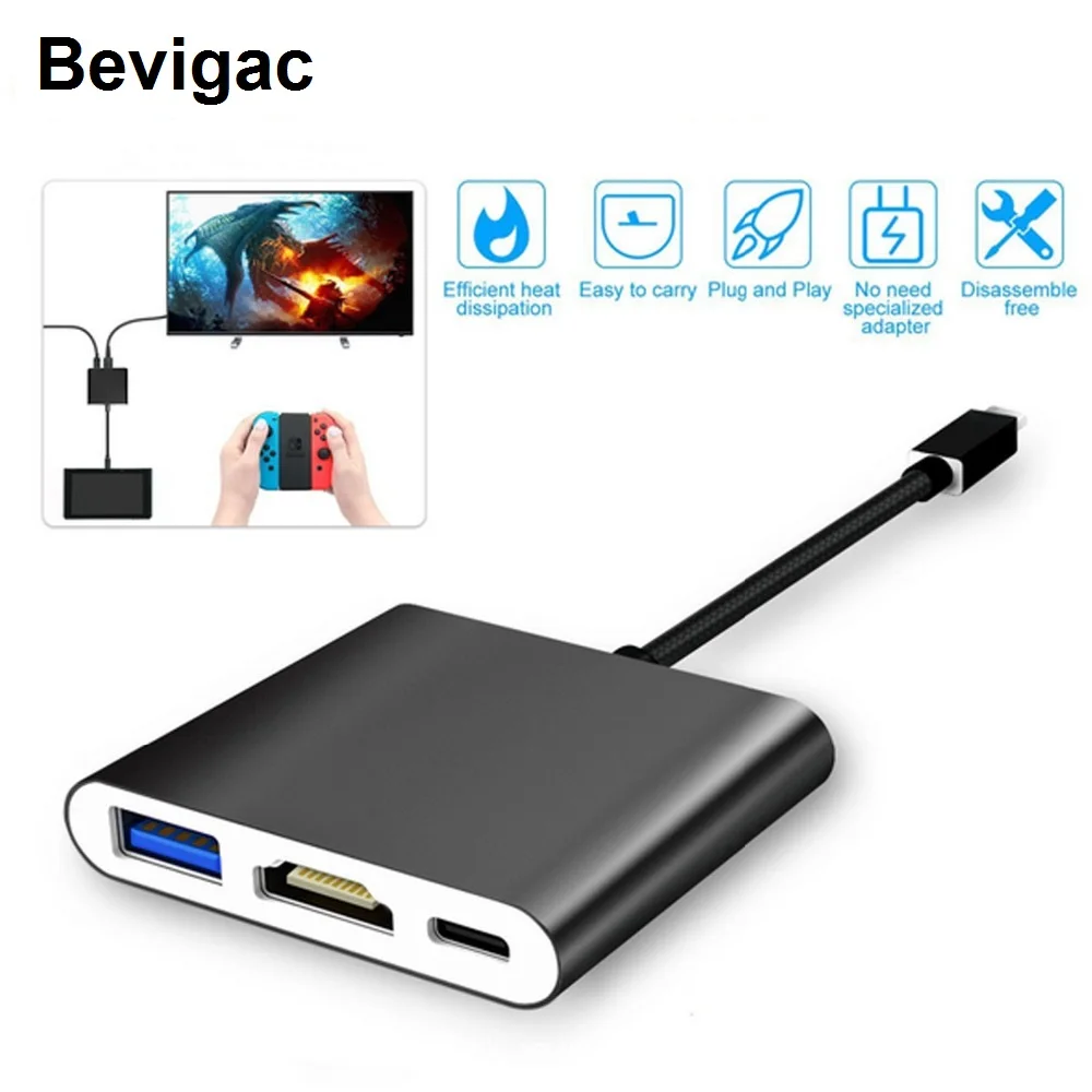 Кабель переходник Bevigac 3 в 1 с USB Type C папа на HDMI 0 мама|Запасные части| |