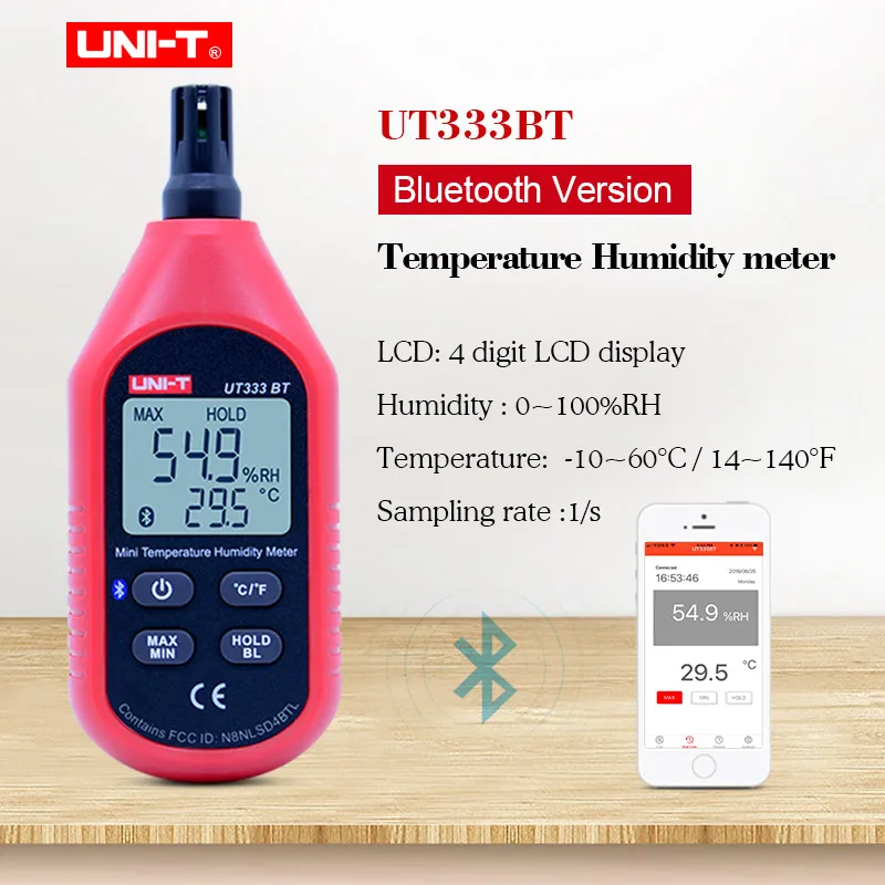

UNI-T UT333BT hygrometer thermometer Bluetooth Digital LCD Mini Temperature Humidity Meter Moisture Meter Data hold and MAX/MIN