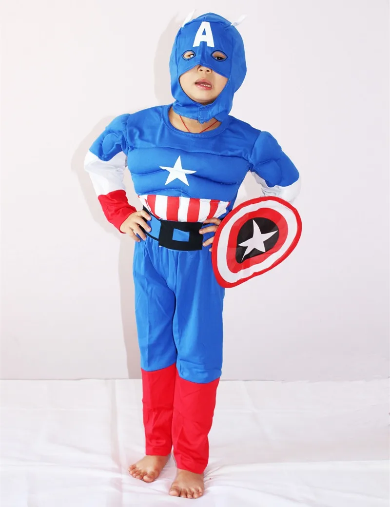 Костюм на Хэллоуин для детей, костюм Капитана Америки, человека-паука, Супермена, Робина, Халка, мышца, костюм для косплея, костюм Мстителей - Цвет: captain  american