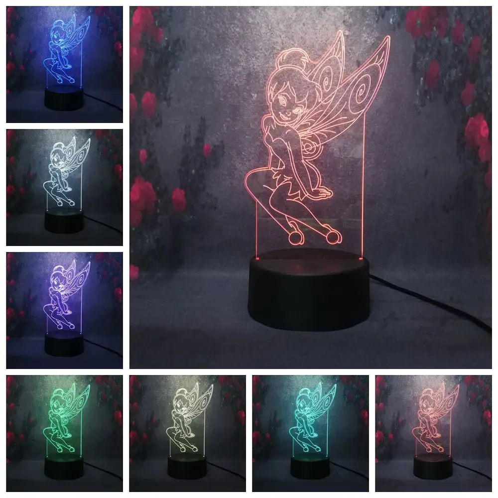 Beauty Elf Girl Tinker Bell Светодиодная лампа для зарядки 3D комната арт деко ночник
