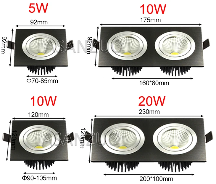 Квадратный встраиваемый главы двойной головок светодио дный COB светильник 5 Вт 10 Вт 20 Вт светодио дный пятно света украшения вращающийся