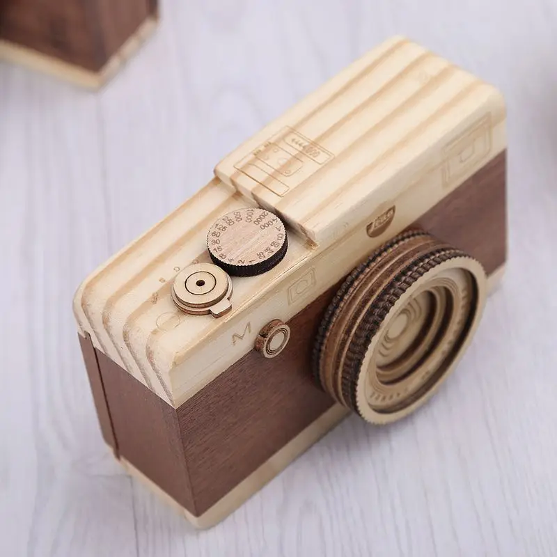Деревянный игрушечные камеры музыкальная шкатулка ретро камера классического дизайна Мелодия День Рождения украшения дома