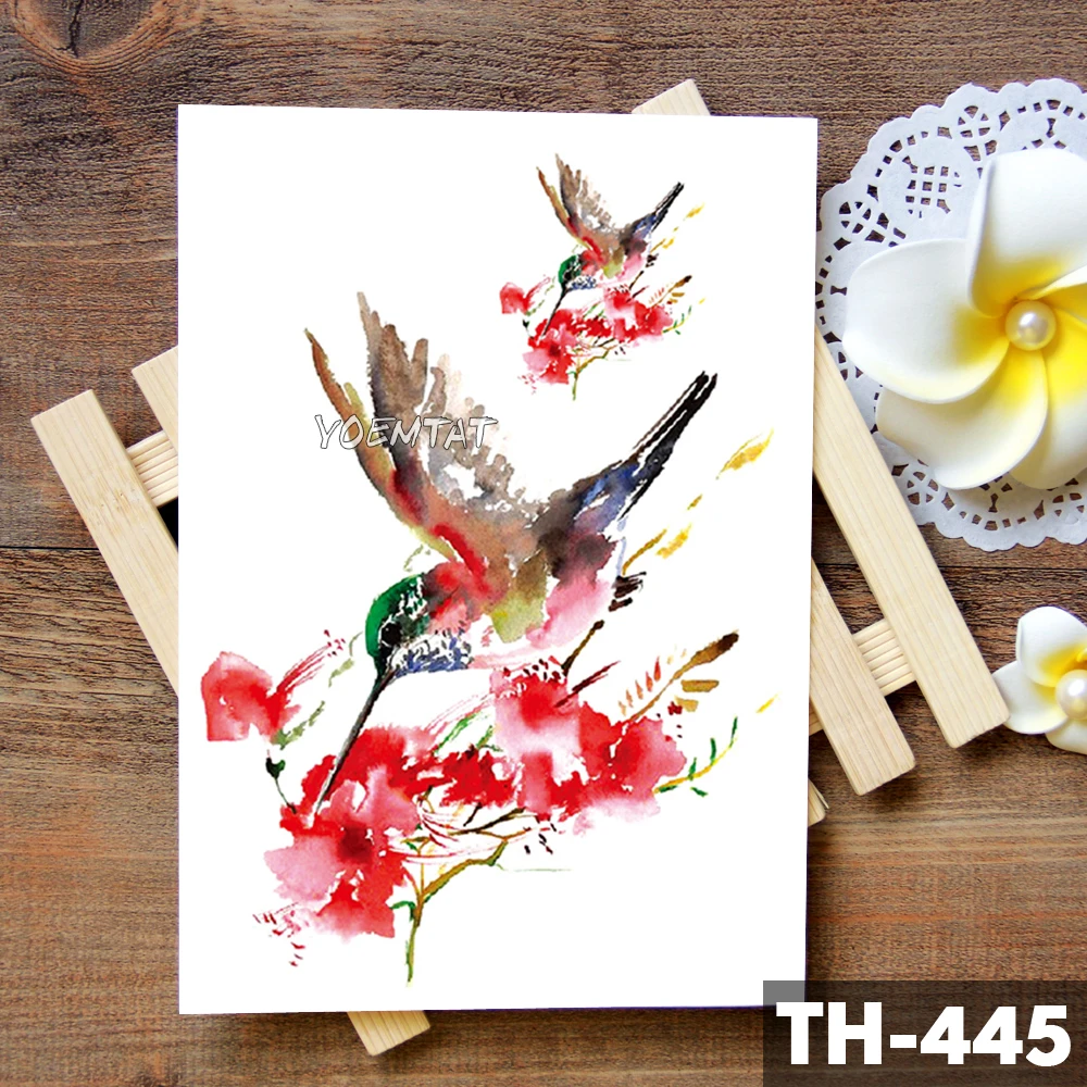 Humming bird Flower Watercolor Temporary Tattoo Sticker Plum Blossom Waterproof Tattoos Body Art Arm Fake Tatoo Women Girl