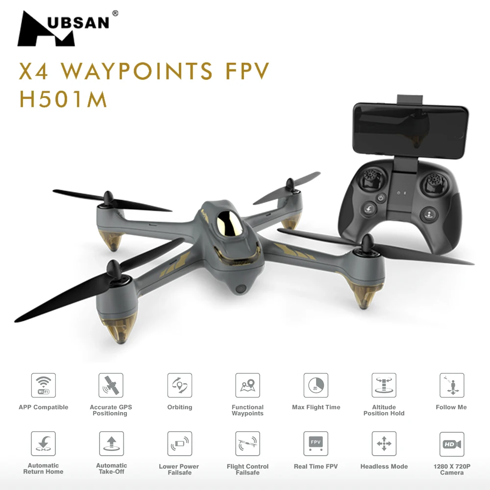 Оригинальный Hubsan H501M X4 WI-FI FPV RC бесщёточный GPS Квадрокоптер 720 P HD Камера HT009 пульт