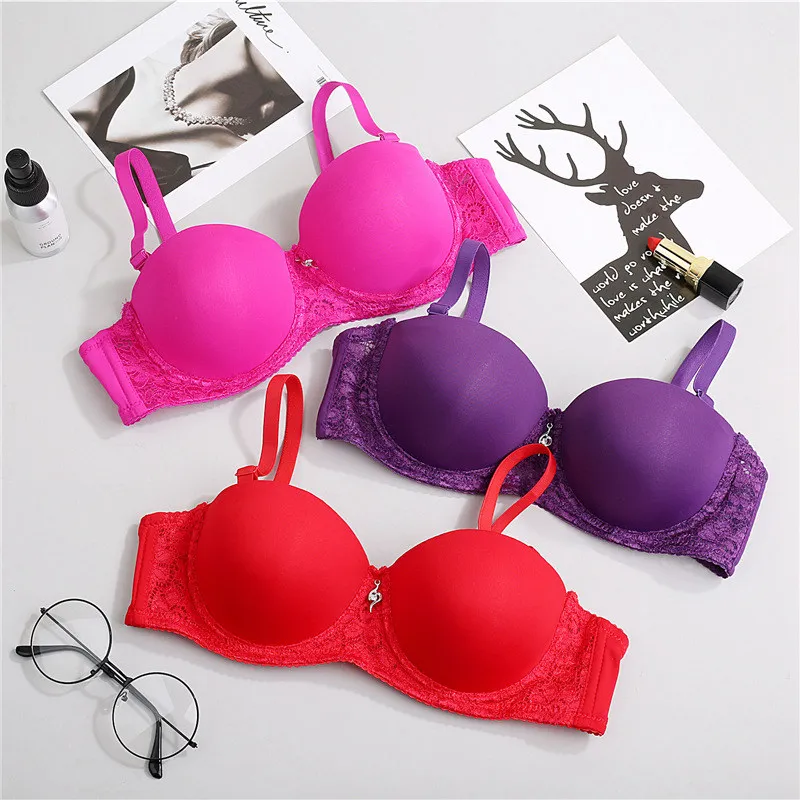 Women Bra Sexy Lace Lingerie Push Up Bra Thick Cup No Trace Anti-light Breathable Women Underwear Adjustable Plus Size Bra
