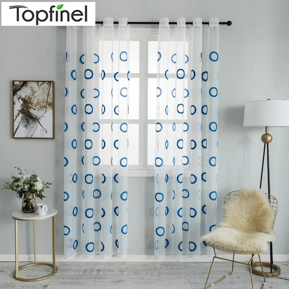 

Topfinel Blue Endless Embroidered Window Decorative Panel Voile Sheer Curtains For Living Room Bedroom Kitchen Tulle Curtains