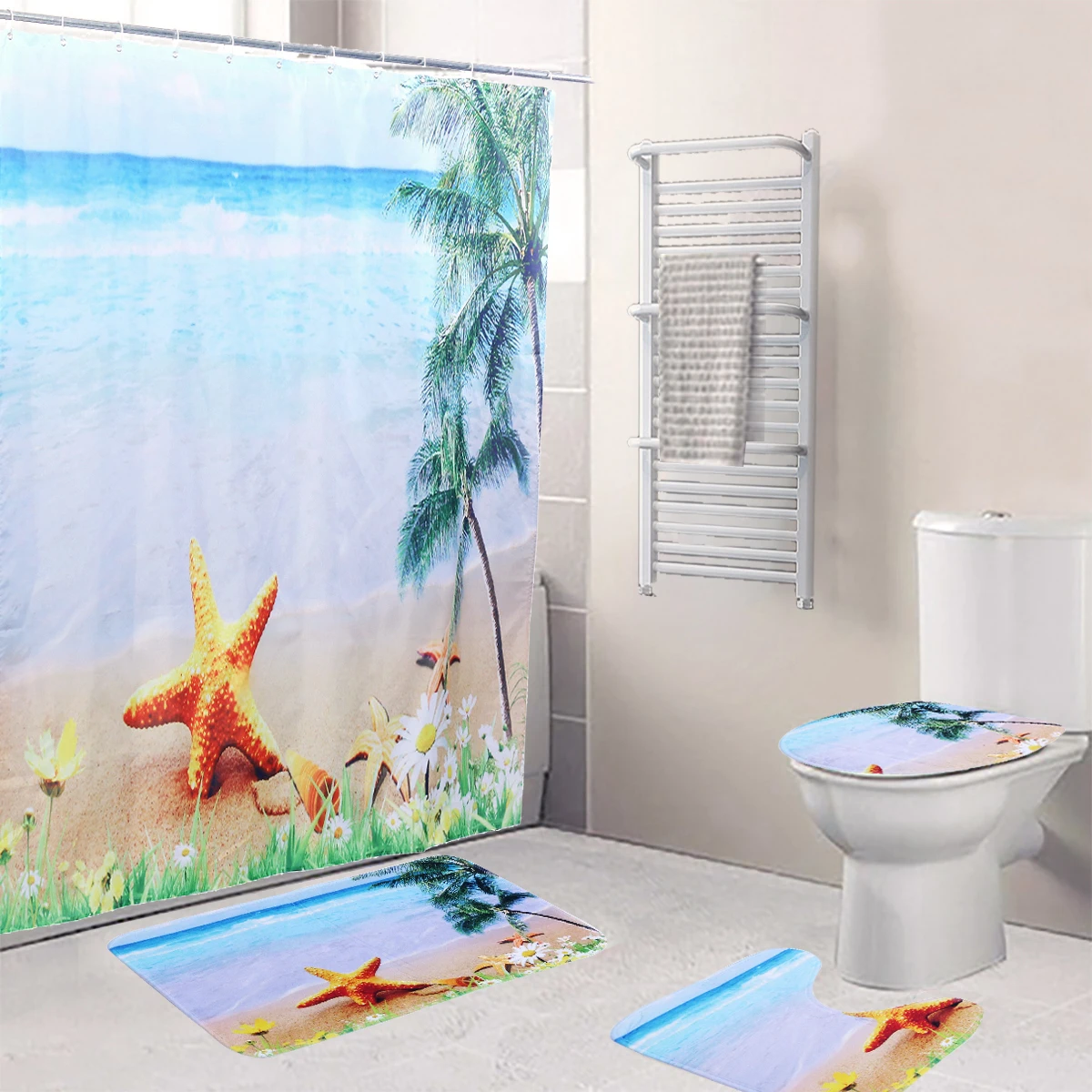 

4pcs/set Shower Curtains Bathroom Curtains Set Polyester Bathroom Shower Curtain Toilet Cover Mat Non-Slip Rug Bathroom Products