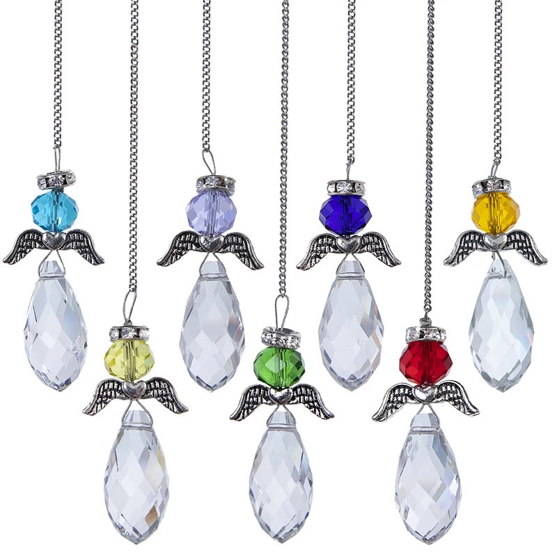 H&D Set of 7,Hanging Crystal Guardian Angel Stained Glass Suncatcher Rainbow Maker Window Curtains Ornament Xmas Gift Home Decor
