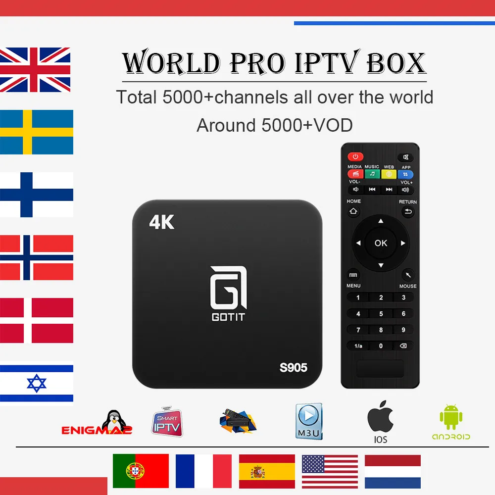 

Best Gotit S905 Android TV Box with 1 Year 4700+Arabic European Arabic French Italy UK IPTV Live&VOD free smart tv set top box