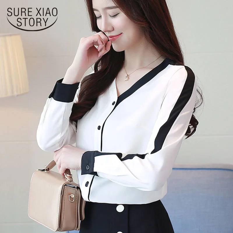

chiffon shirt women's long sleeve 2019 spring new slim bottoming shirt loose women shirts V neck womens tops and blouse 2084 50