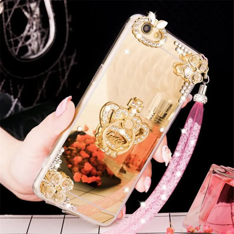 Для iPhone 6 S 7 8 Plus X Кристалл горный хрусталь цветок с драгоценными камнями Зеркало